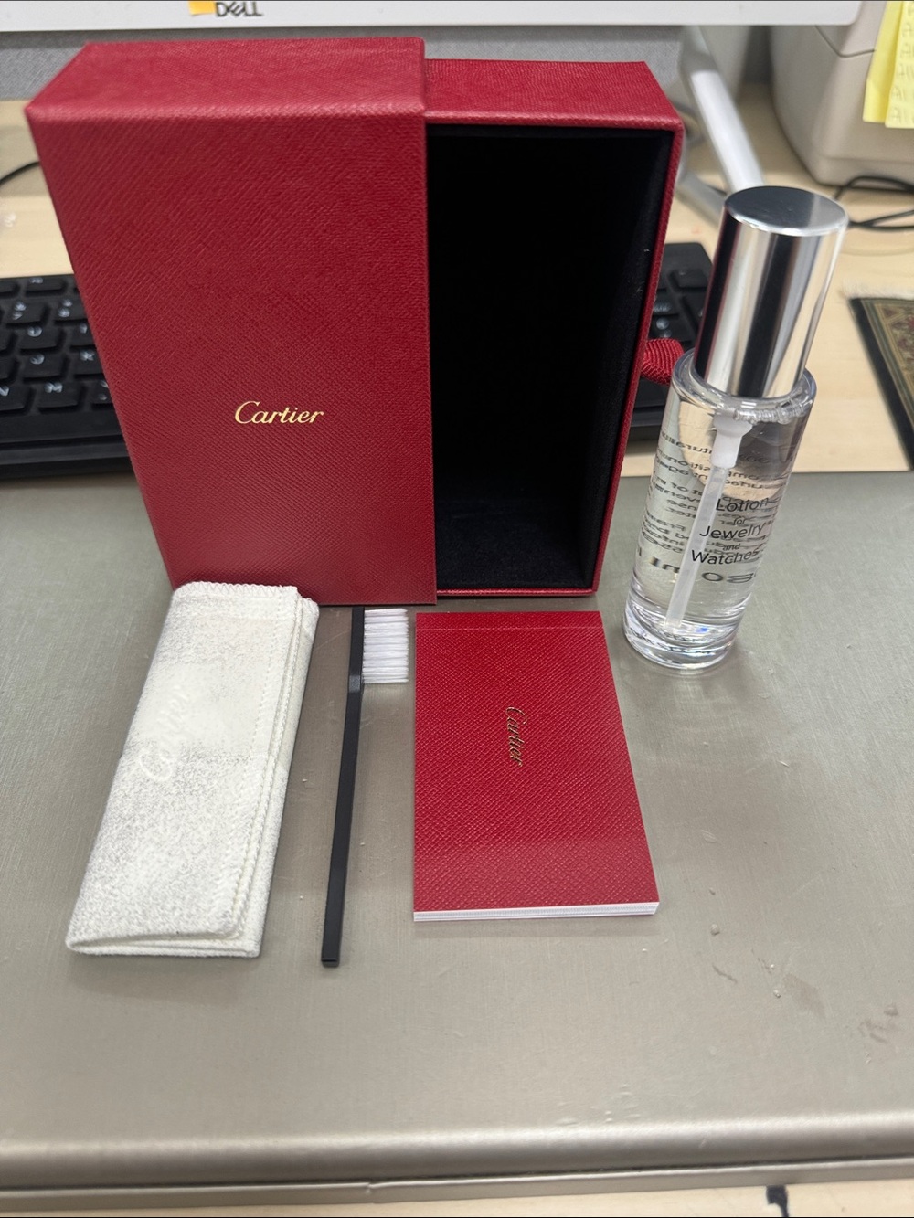 Cartier Red Jewelry Care Set with Silver Spray Bottle